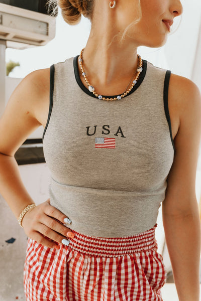 Heather Grey USA Cropped Tank ST9795 - Southern Soule Designs