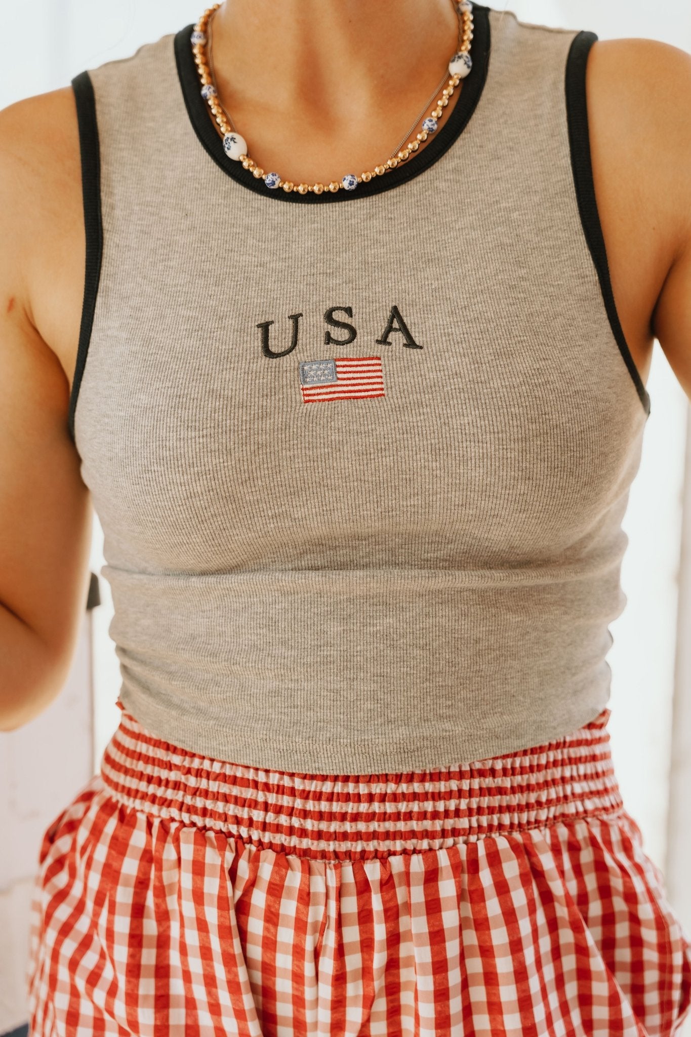 Heather Grey USA Cropped Tank ST9795 - Southern Soule Designs