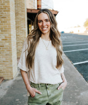 Heather Oatmeal Catrina Short Sleeve Sweater - Southern Soule Designs