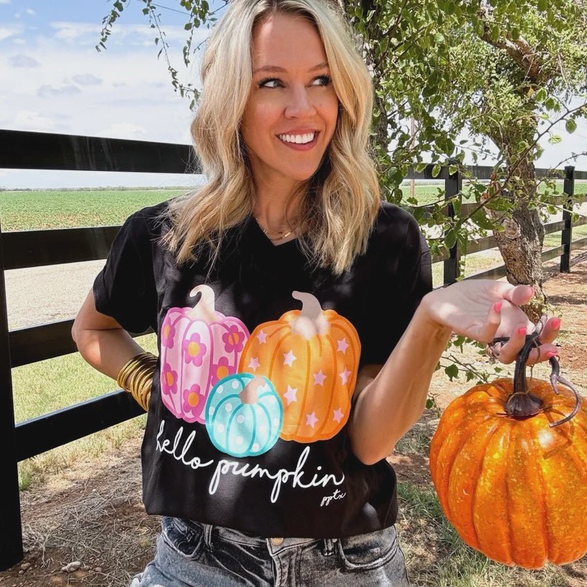 Hello Pumpkin V - neck Tee - Southern Soule Designs