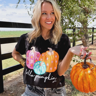 Hello Pumpkin V - neck Tee - Southern Soule Designs