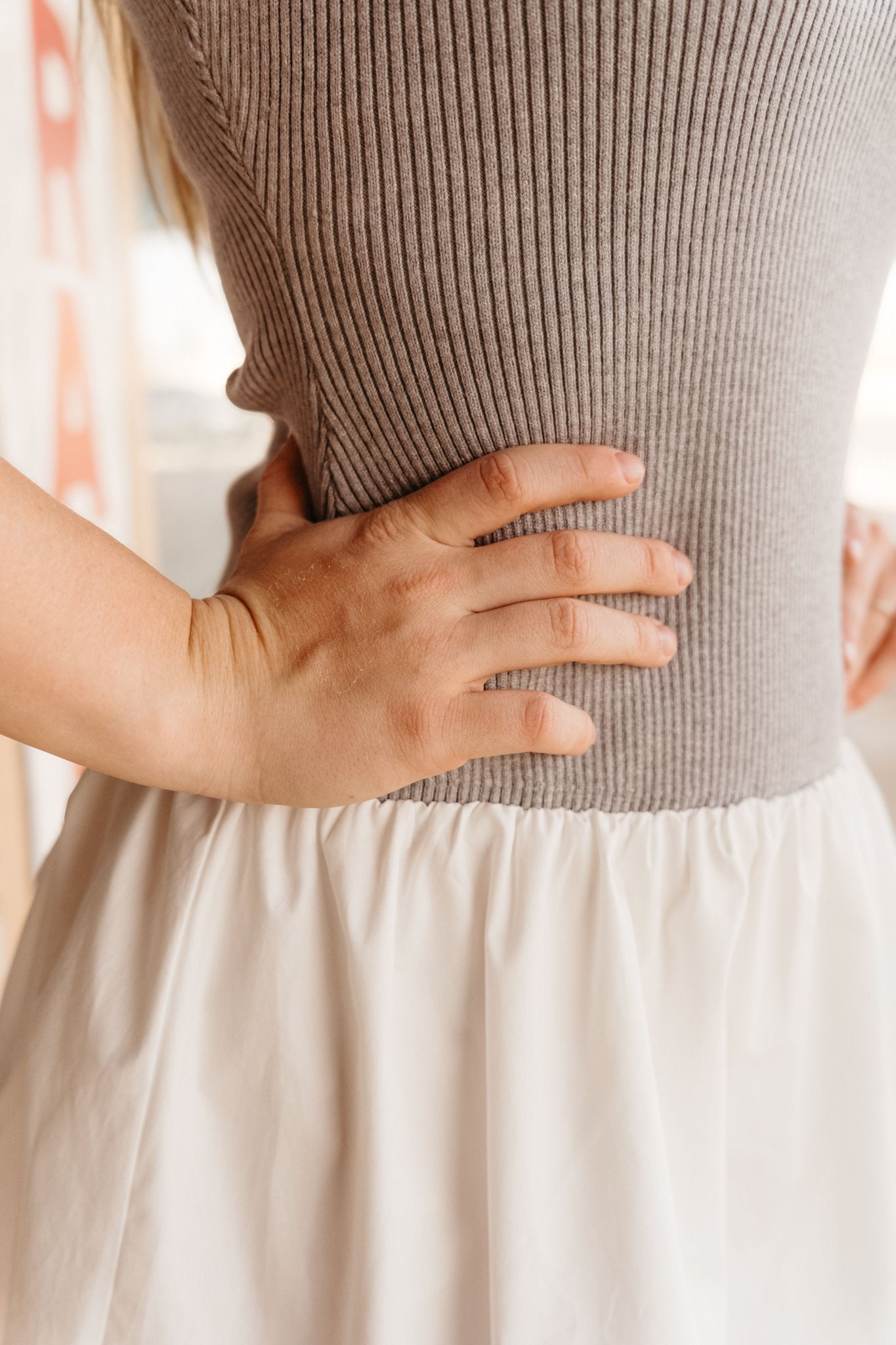 H.Grey/White Sweater Knit Top Flare Dress SWD2753 - Southern Soule Designs