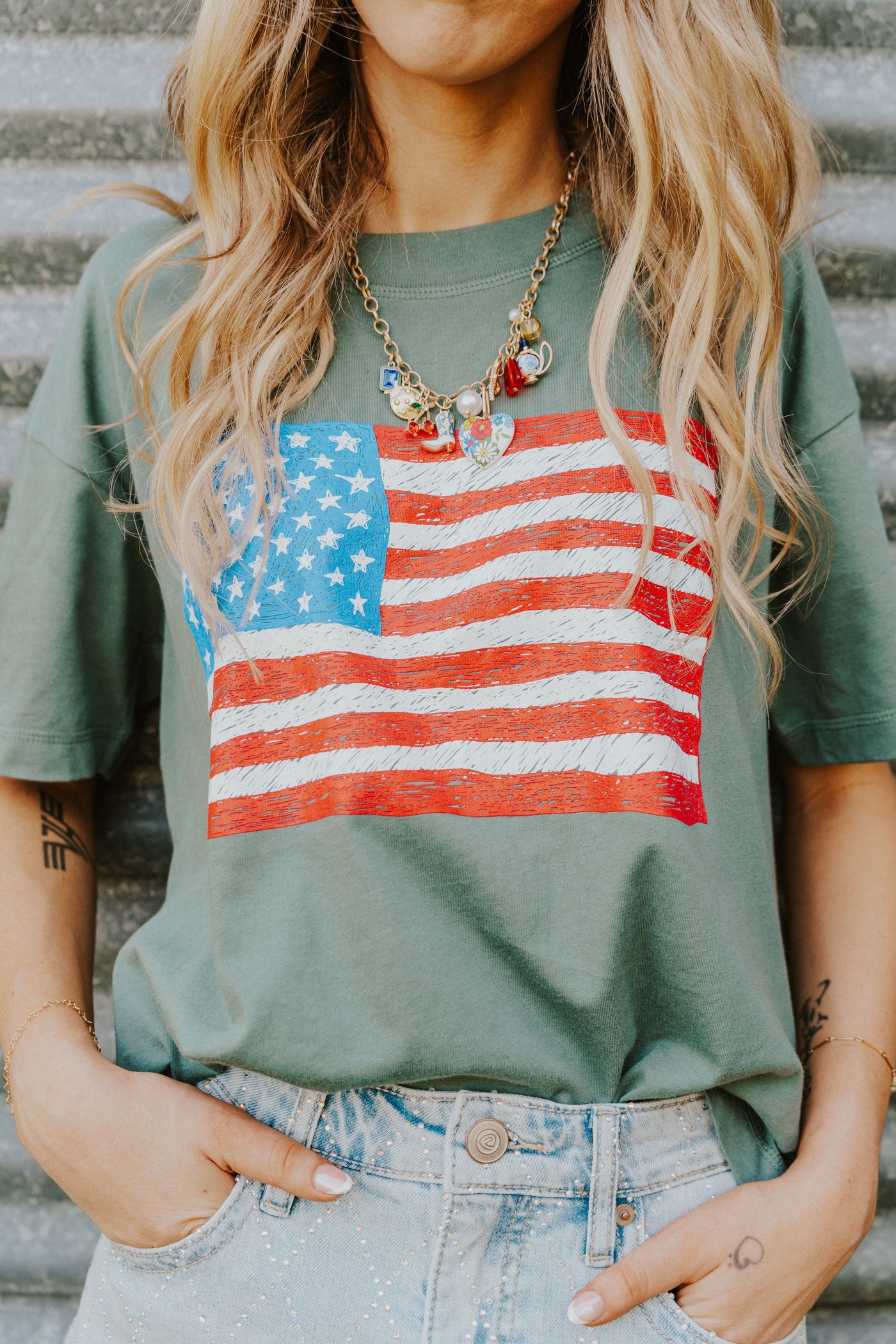 Emerald American Flag Box Tee