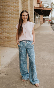 High Rise Vintage Floral Wide Leg Jean T7328VFR - Southern Soule Designs