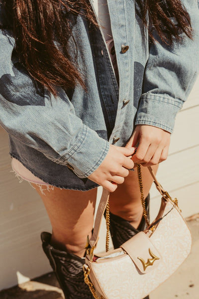 Hobo Medium Purse - Beige Floral Leather - Southern Soule Designs