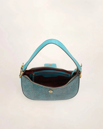 Hobo Medium Purse - Turquoise Floral Leather - Southern Soule Designs