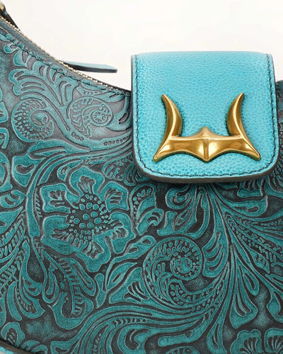 Hobo Medium Purse - Turquoise Floral Leather - Southern Soule Designs