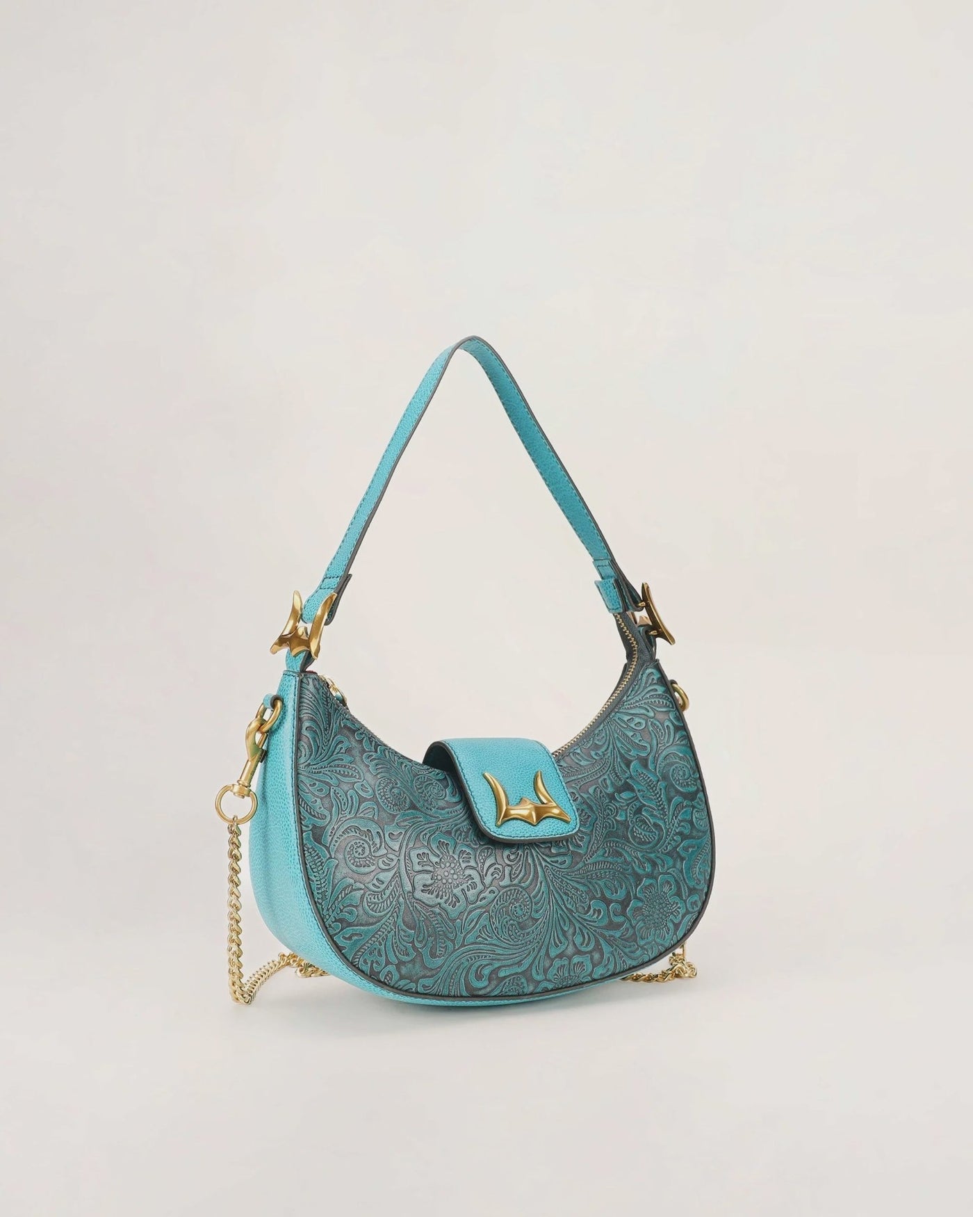 Hobo Medium Purse - Turquoise Floral Leather - Southern Soule Designs