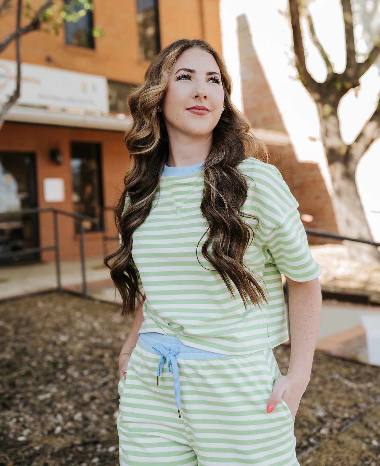 Honeydew/Periwinkle Terry SS Tee A3769 - Southern Soule Designs