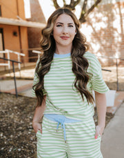 Honeydew/Periwinkle Terry Striped Shorts A3927 - Southern Soule Designs