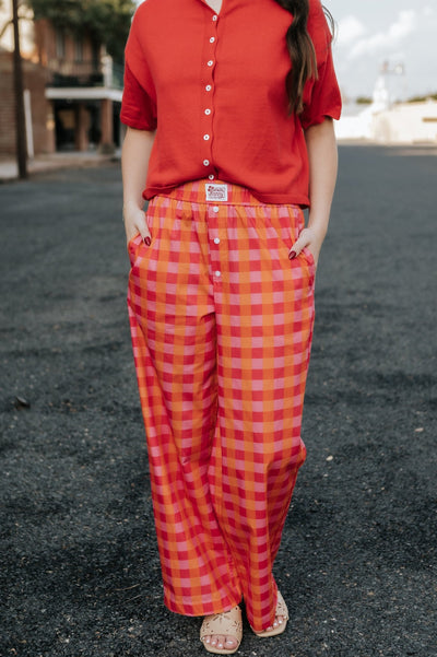Hot Pink/Orange Plaid Pants - Southern Soule Designs