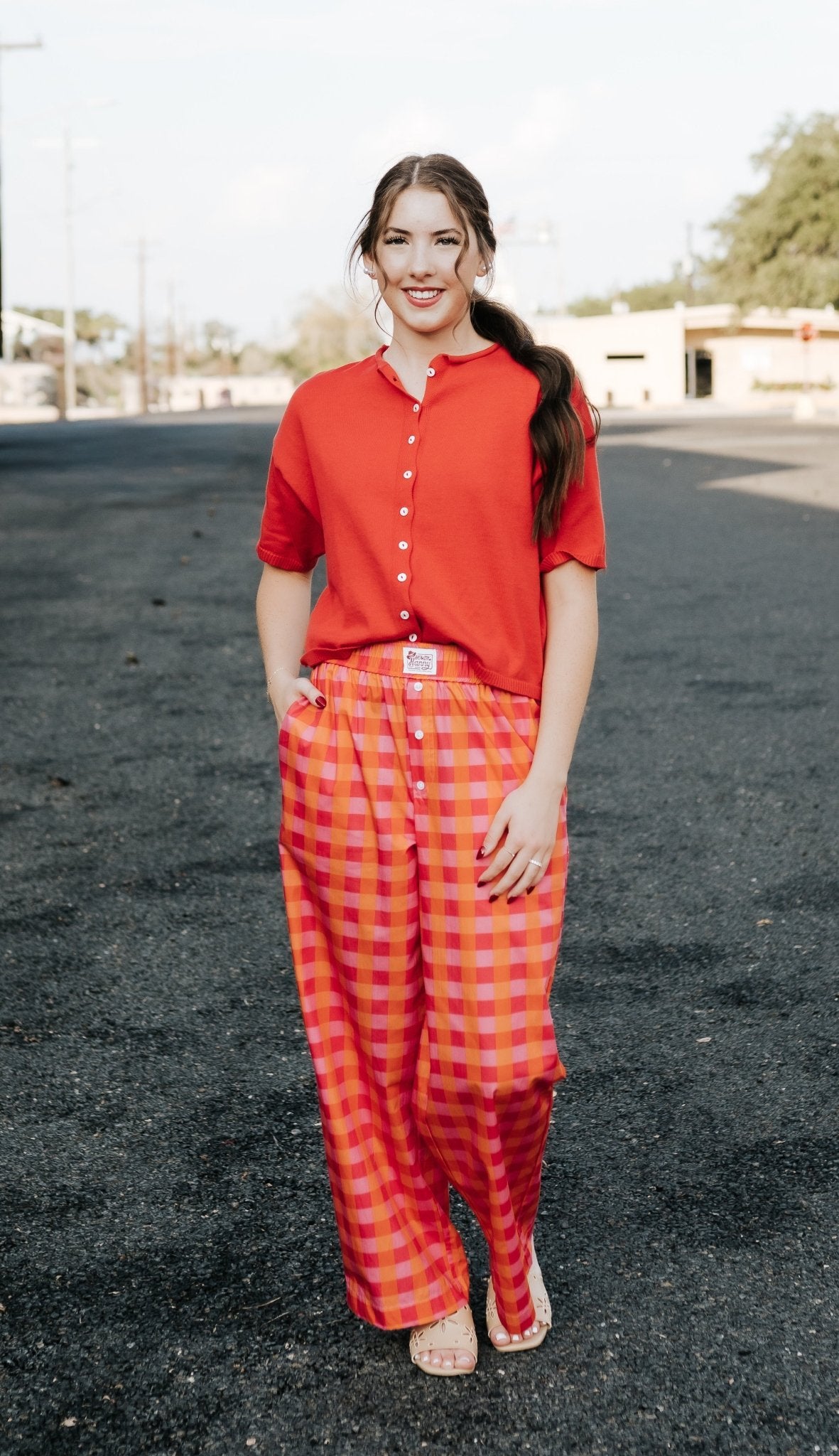 Hot Pink/Orange Plaid Pants - Southern Soule Designs