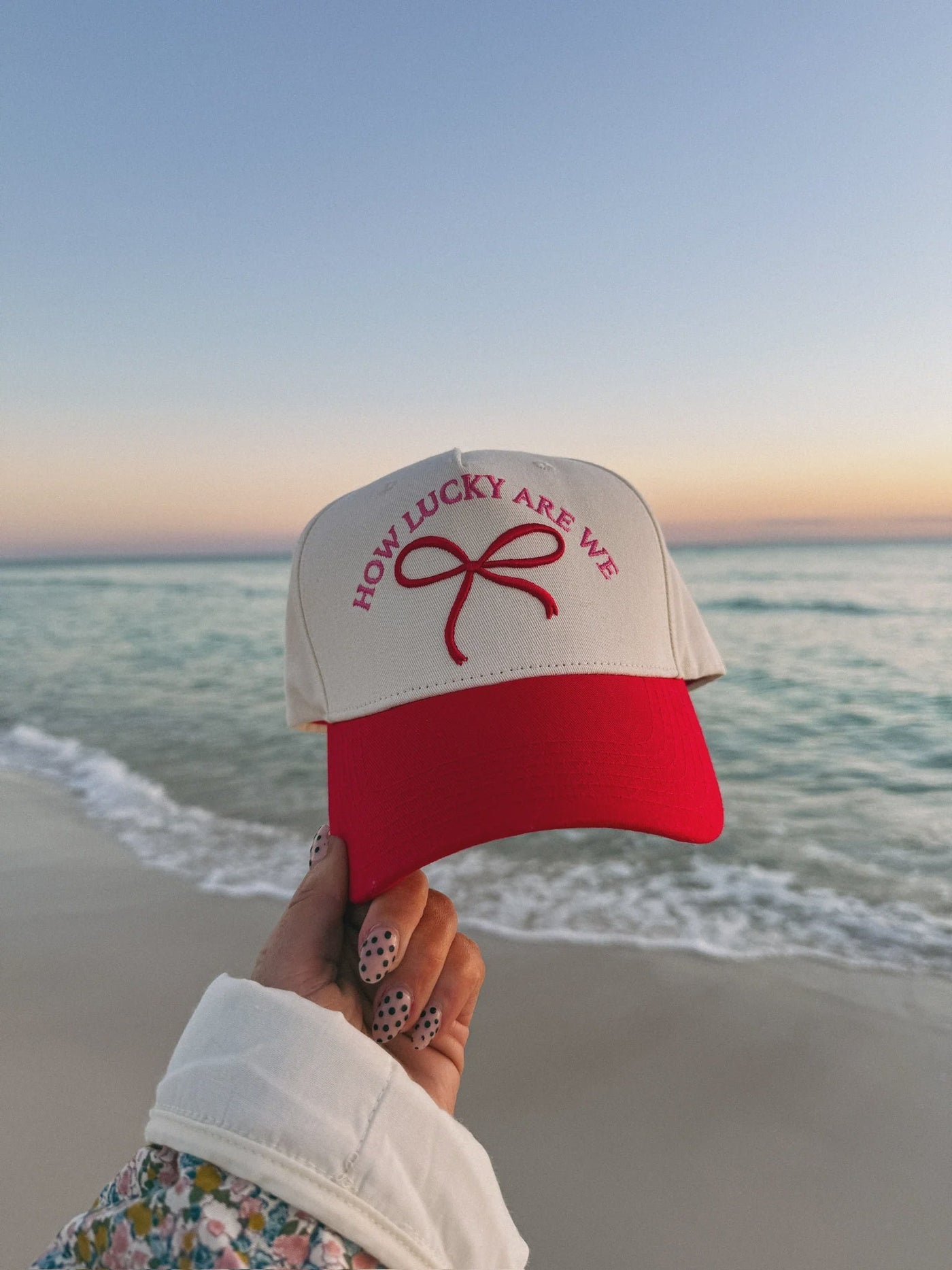 How Lucky Bow Cream/Pink/Red Trucker - Southern Soule Designs