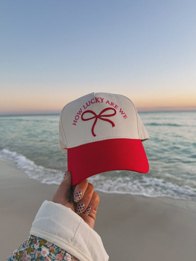 How Lucky Bow Cream/Pink/Red Trucker - Southern Soule Designs