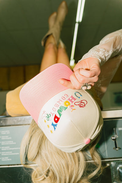 Howdy Cowboy Canvas Cap Pink/Natural - Southern Soule Designs