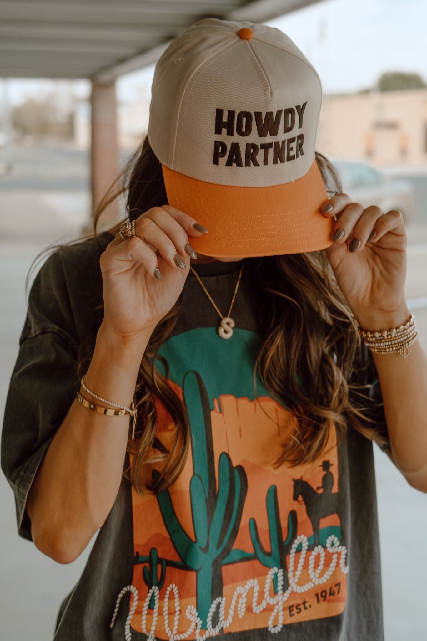 Howdy Partner Cream/Orange Hat - Southern Soule Designs