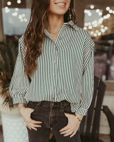 Hunter Green Striped 3/4 Sleeve Top T24501 - Southern Soule Designs