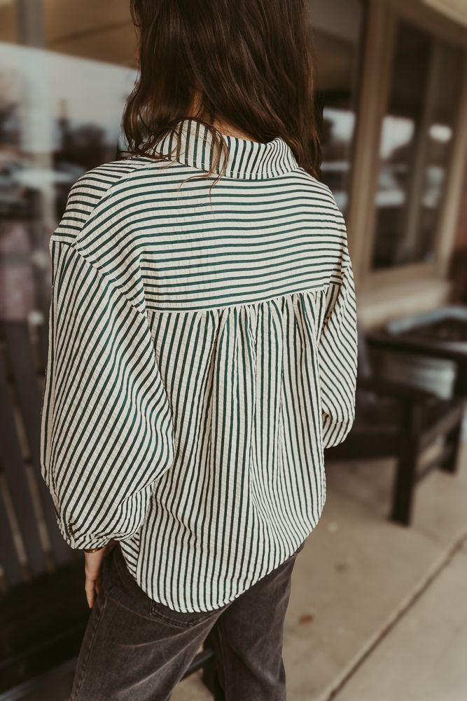 Hunter Green Striped 3/4 Sleeve Top T24501 - Southern Soule Designs