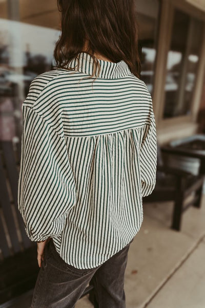 Hunter Green Striped 3/4 Sleeve Top T24501 - Southern Soule Designs