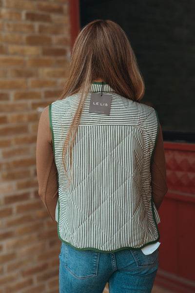 Hunter Green Striped Quilted Vest J25209 - Southern Soule Designs