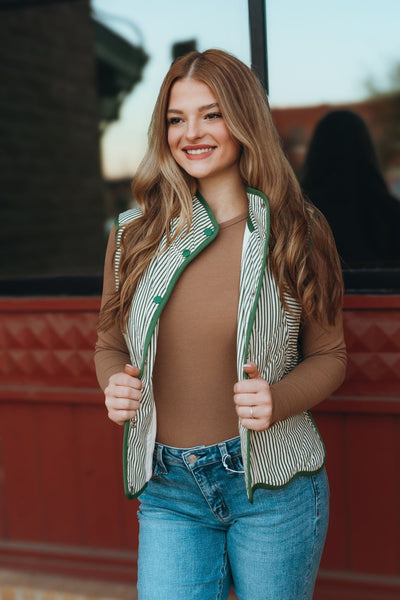Hunter Green Striped Quilted Vest J25209 - Southern Soule Designs
