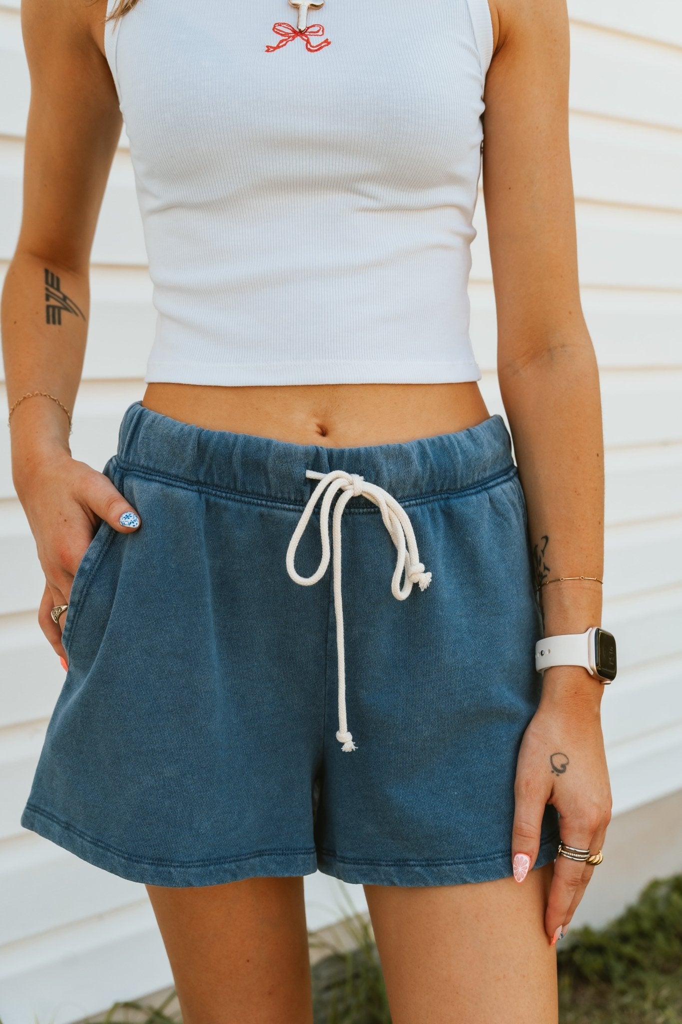 Hunter Knit Denim Shorts Vintage Indigo ZS253389 - Southern Soule Designs