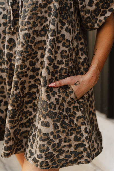 Leopard Denim Puff Sleeve Babydoll Romper IR2196-D