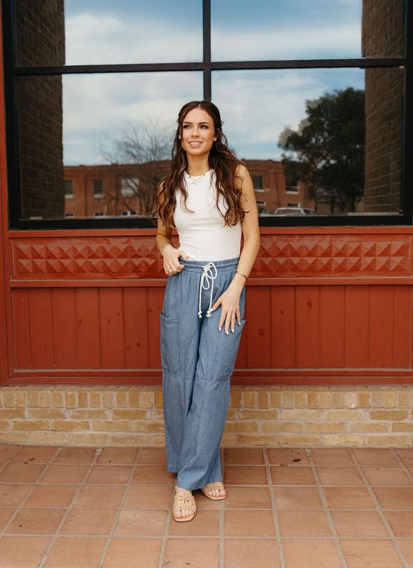 Dark Denim Stone Washed Pinstriped Straight Leg Pants PG10971