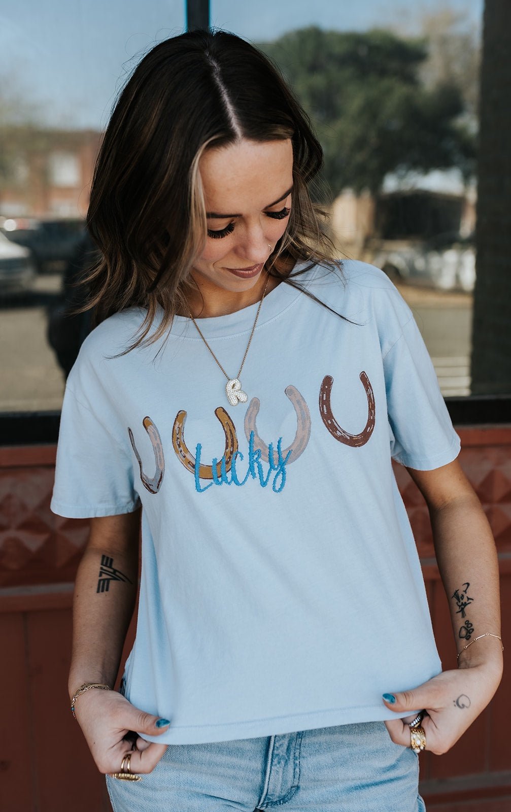 Ice Blue Lucky Wide Crop Tee - Southern Soule Designs