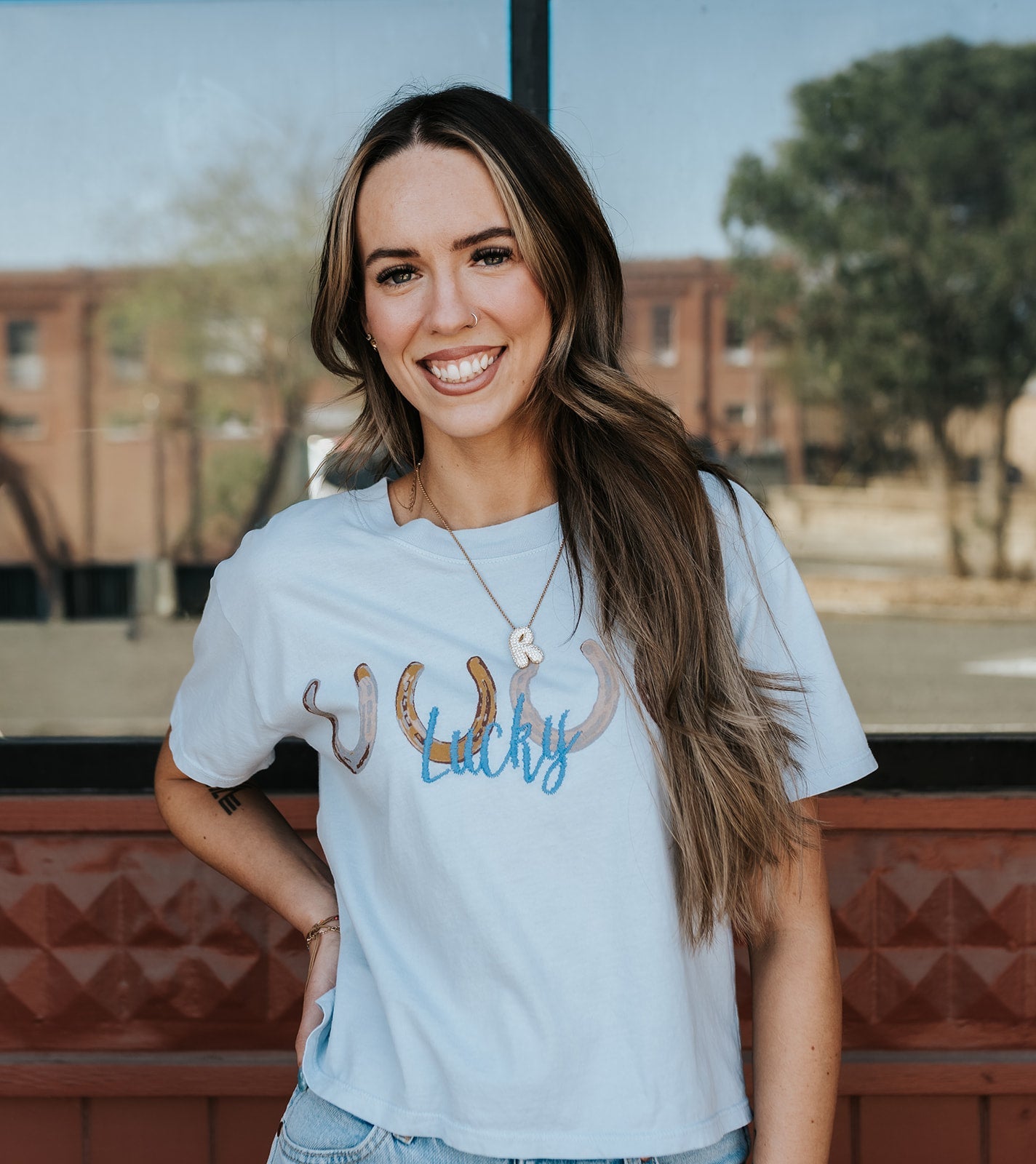 Ice Blue Lucky Wide Crop Tee - Southern Soule Designs