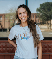Ice Blue Lucky Wide Crop Tee - Southern Soule Designs