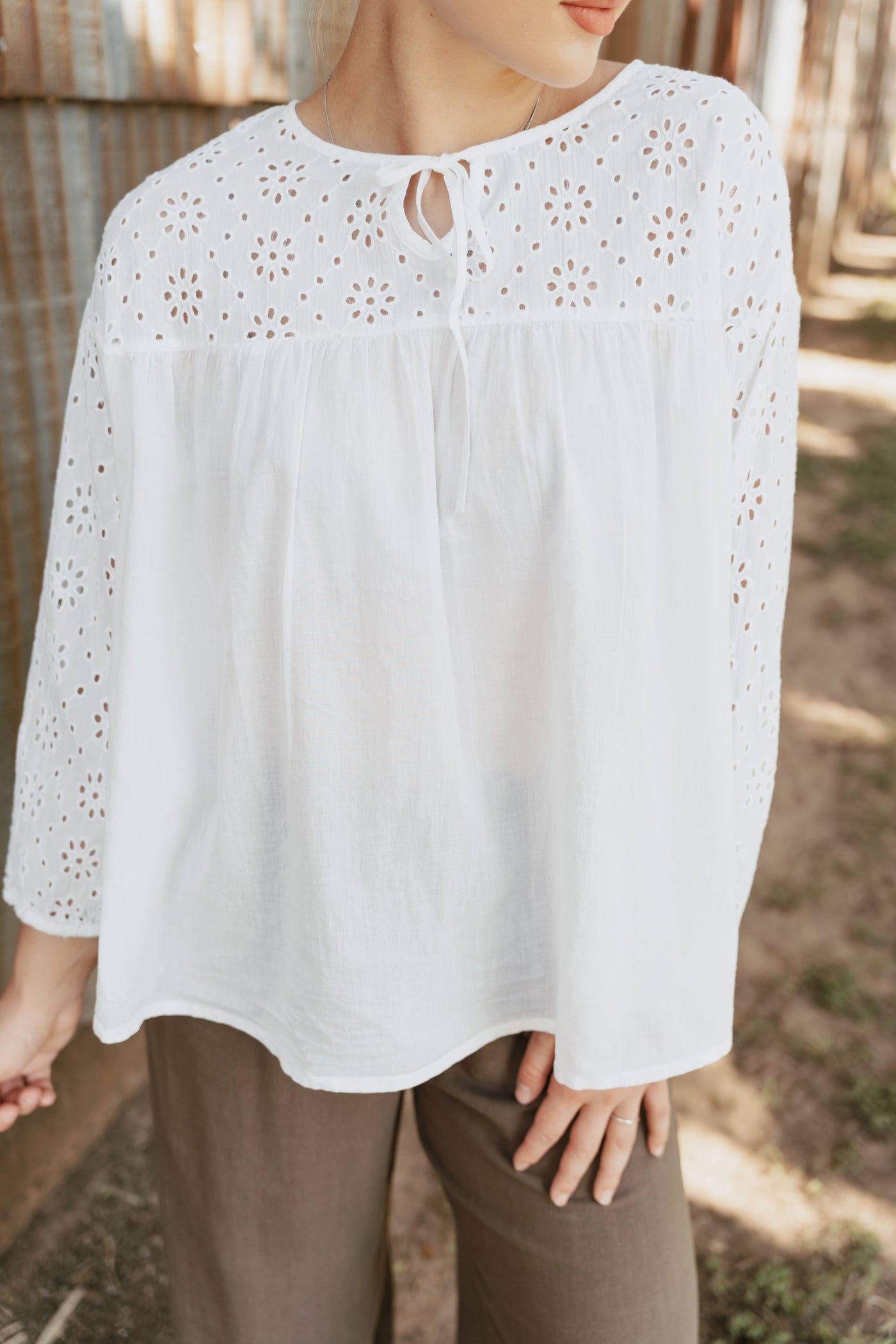 Roper Women's White Eyelet Long Sleeve Top 03-050-0565-5056