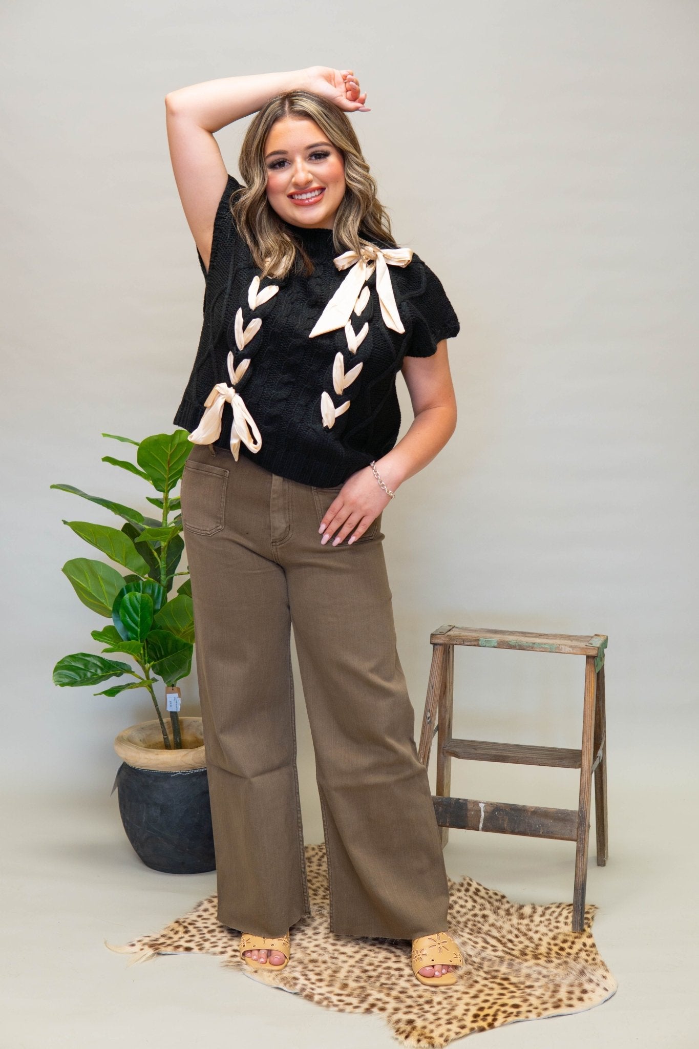 ILT4061 Blk/Taupe Sweater Vest - Southern Soule Designs
