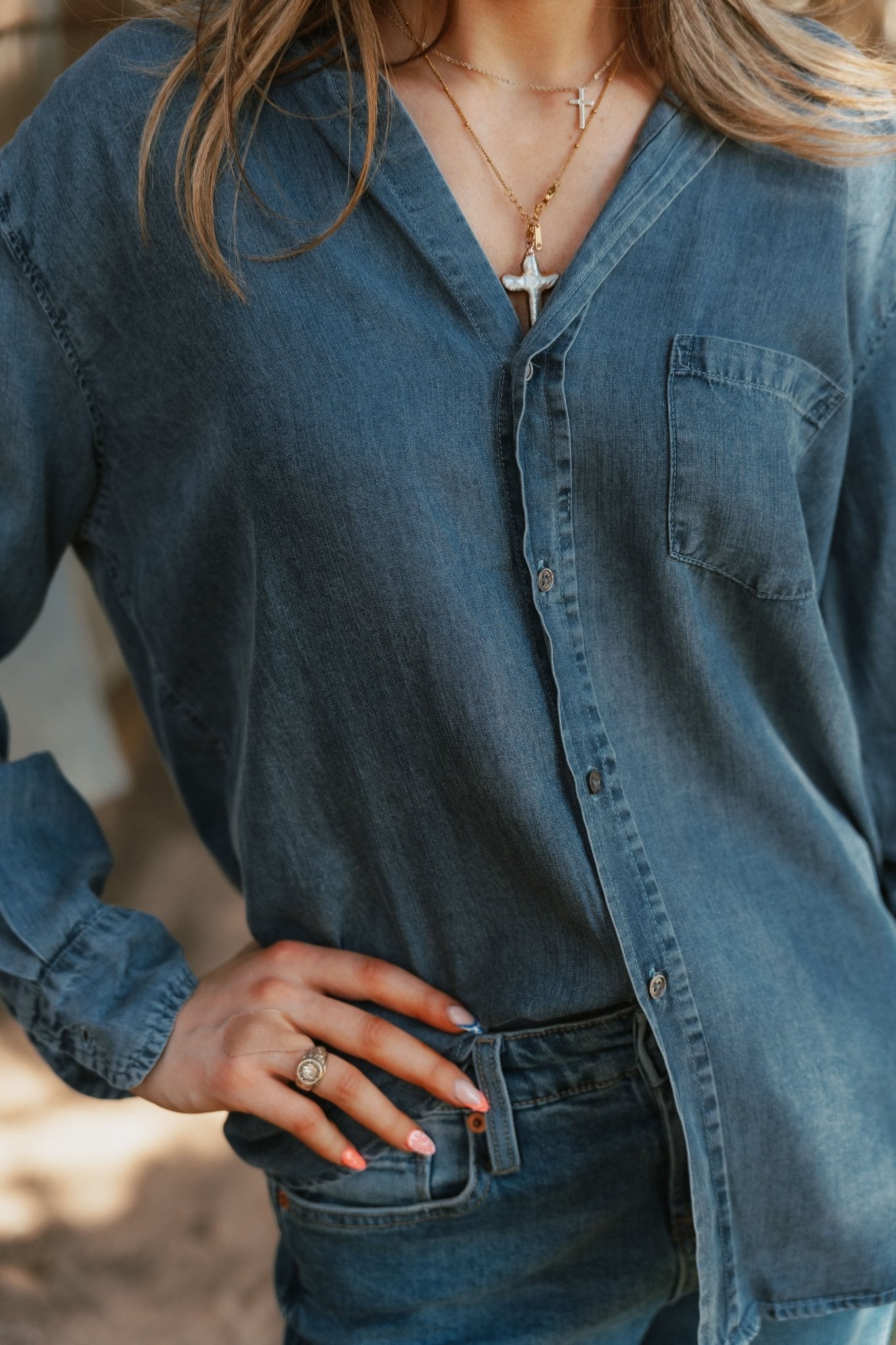 Independence Blue Galina Long Sleeve Shirt - Southern Soule Designs