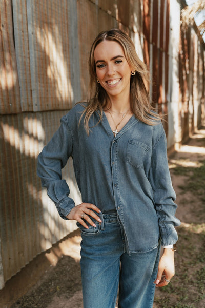 Independence Blue Galina Long Sleeve Shirt - Southern Soule Designs