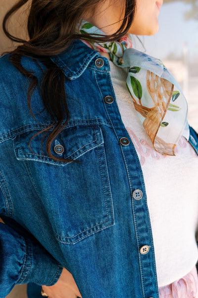 Indigo Denim Heart Pocket Oversized Shirt LJ0248 - Southern Soule Designs