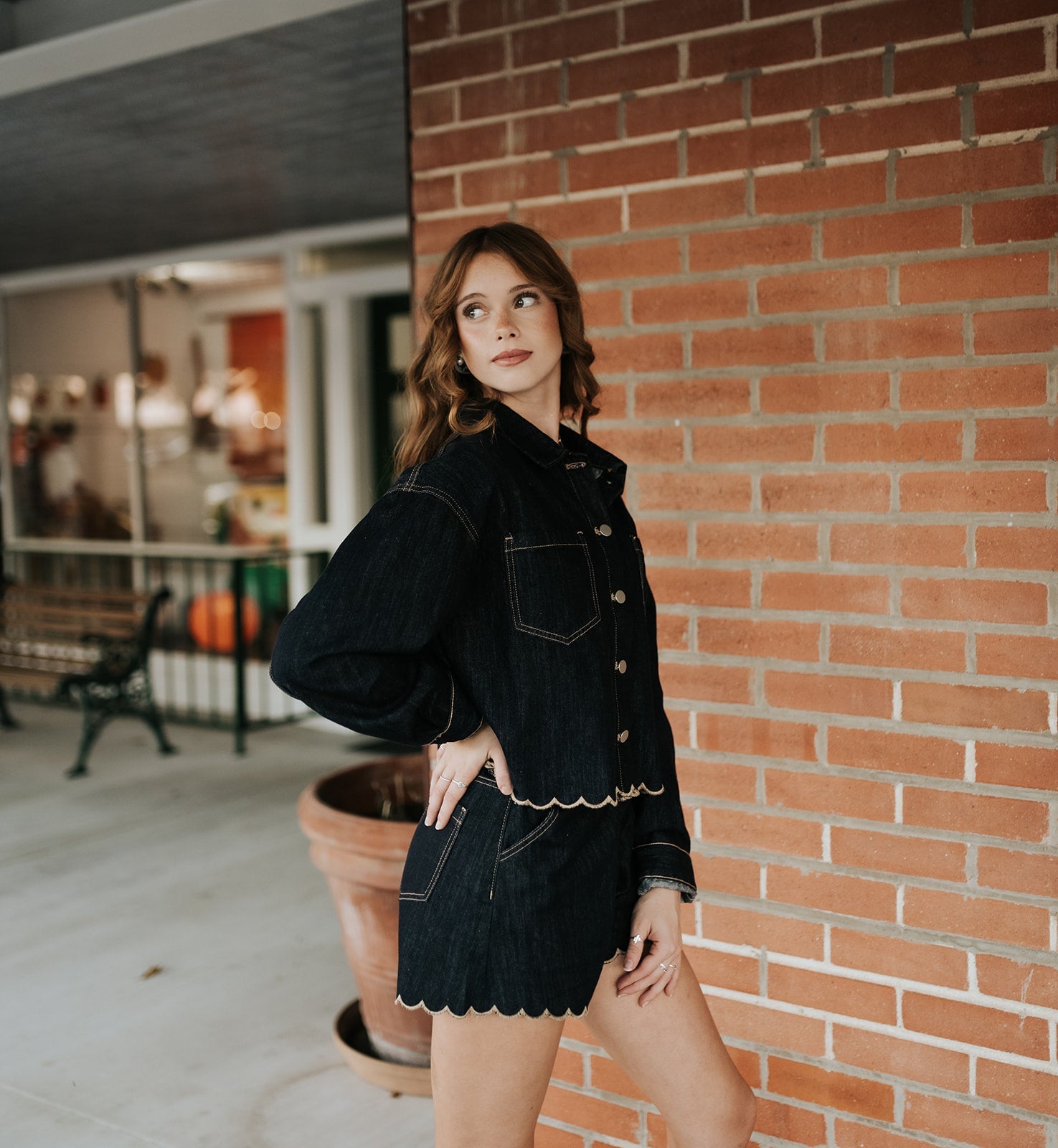 Indigo Denim Jacket with Scallop Embroidery J5745ST - Southern Soule Designs