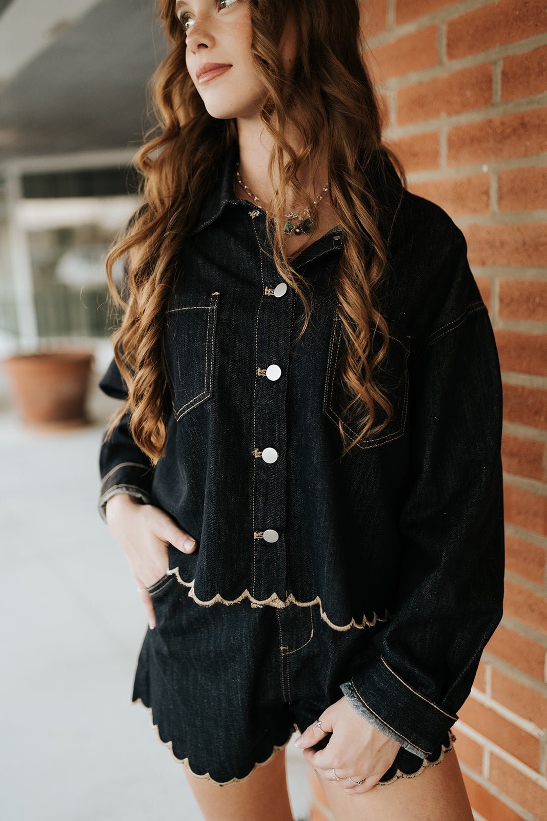 Indigo Denim Jacket with Scallop Embroidery J5745ST - Southern Soule Designs
