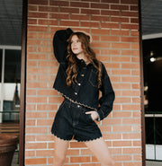 Indigo Denim Shorts with Scallop Embroidery P5746ST - Southern Soule Designs