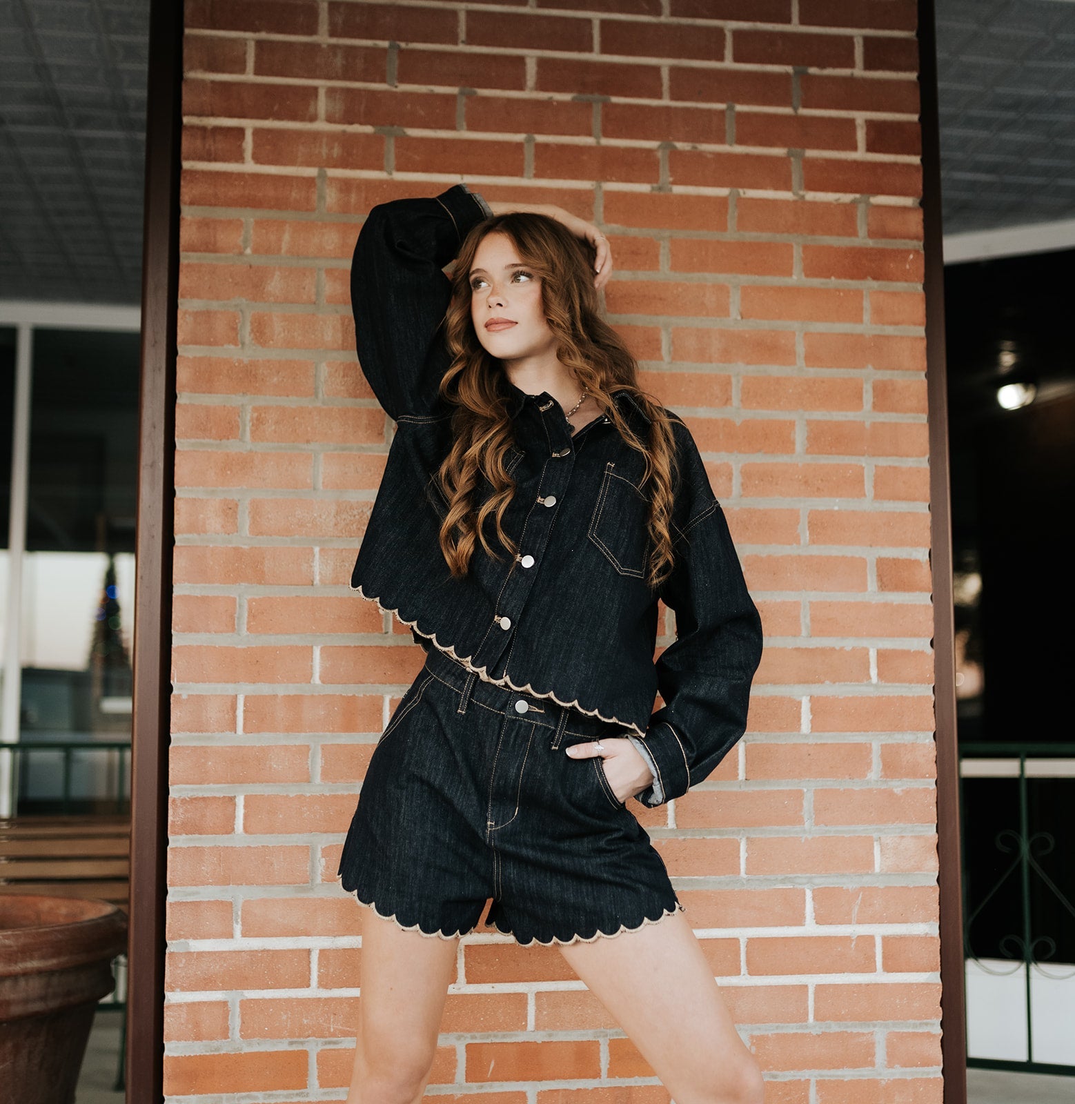 Indigo Denim Shorts with Scallop Embroidery P5746ST - Southern Soule Designs