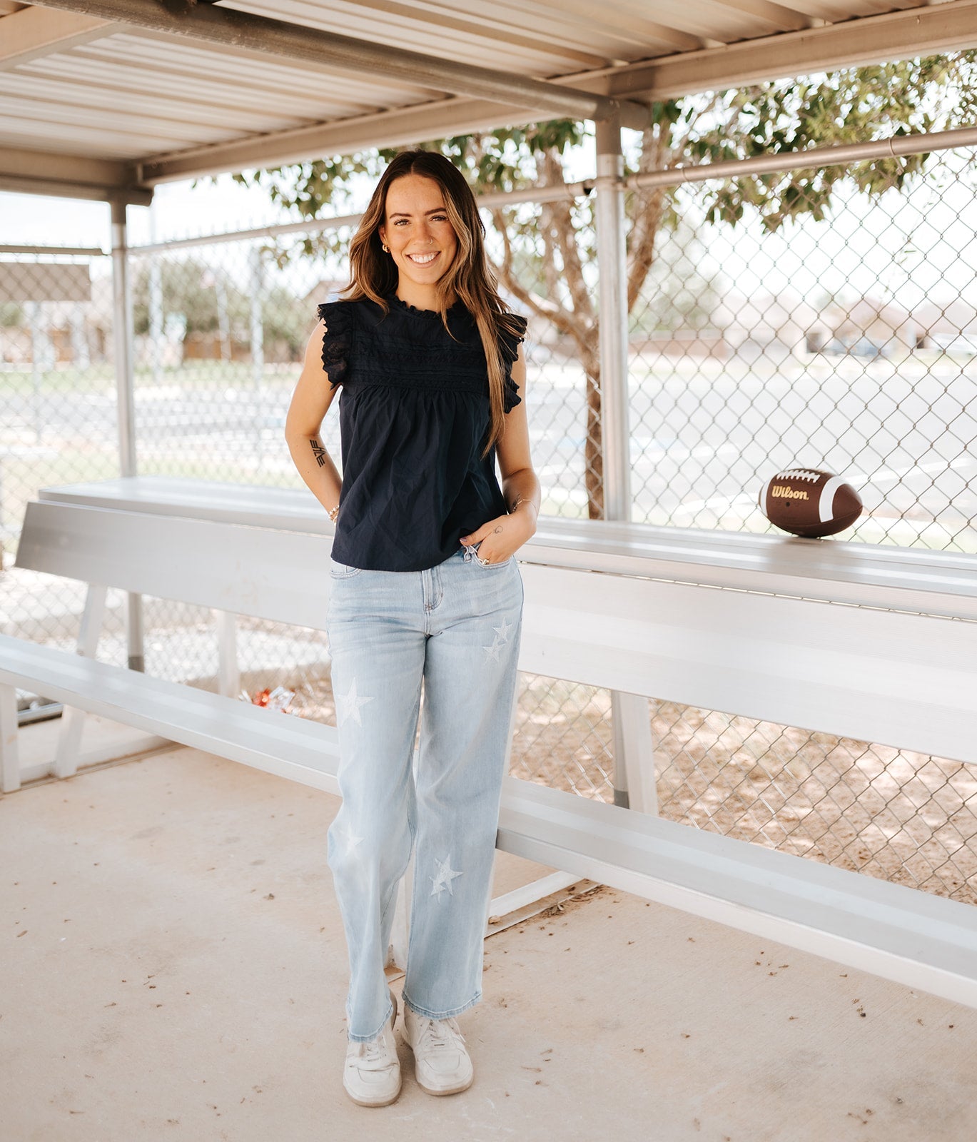 Indigo Washed Cotton Lace Panel Blouse - RT1274 - Southern Soule Designs