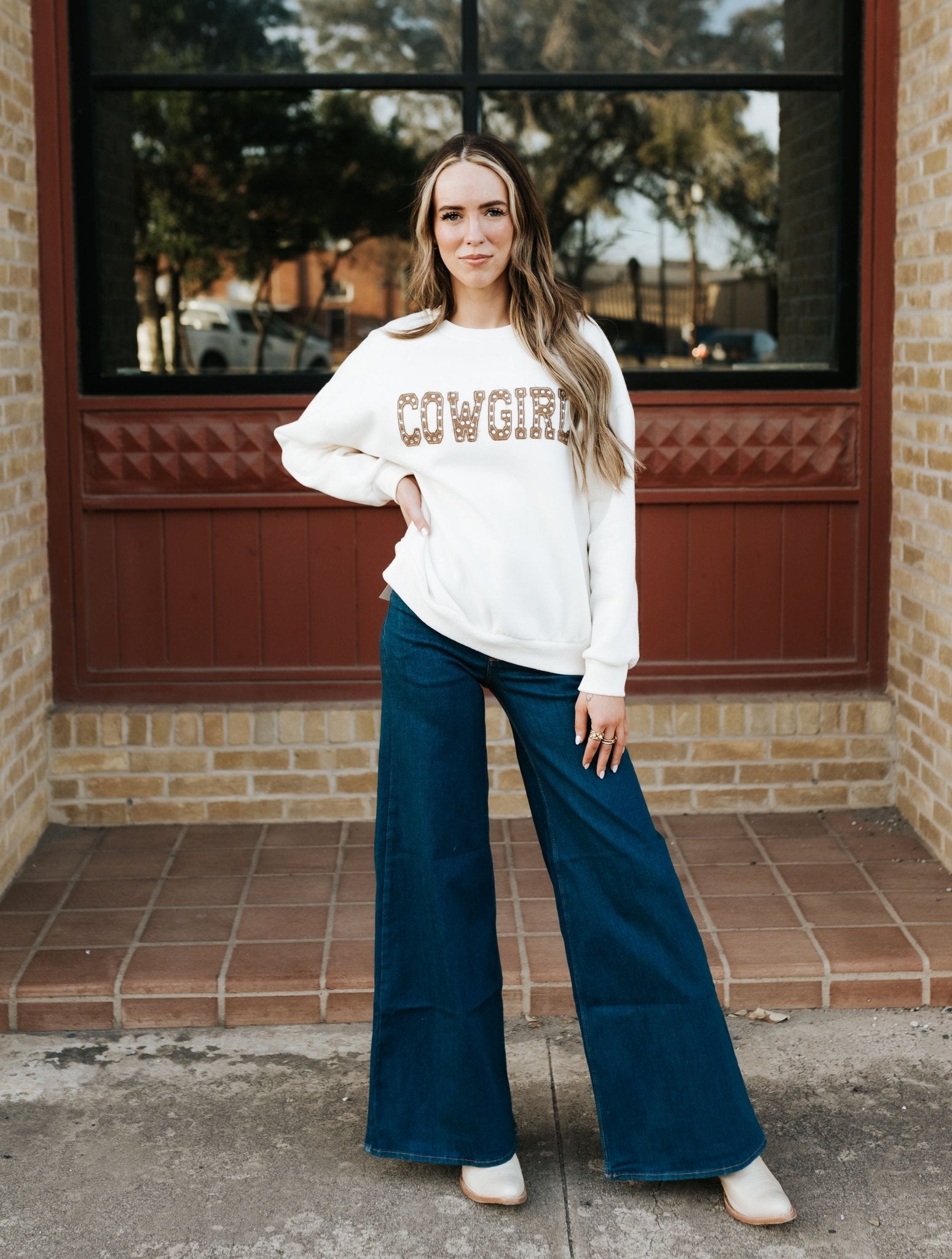 Ivory Brie Cowgirl Sweatshirt PST1812 - Southern Soule Designs