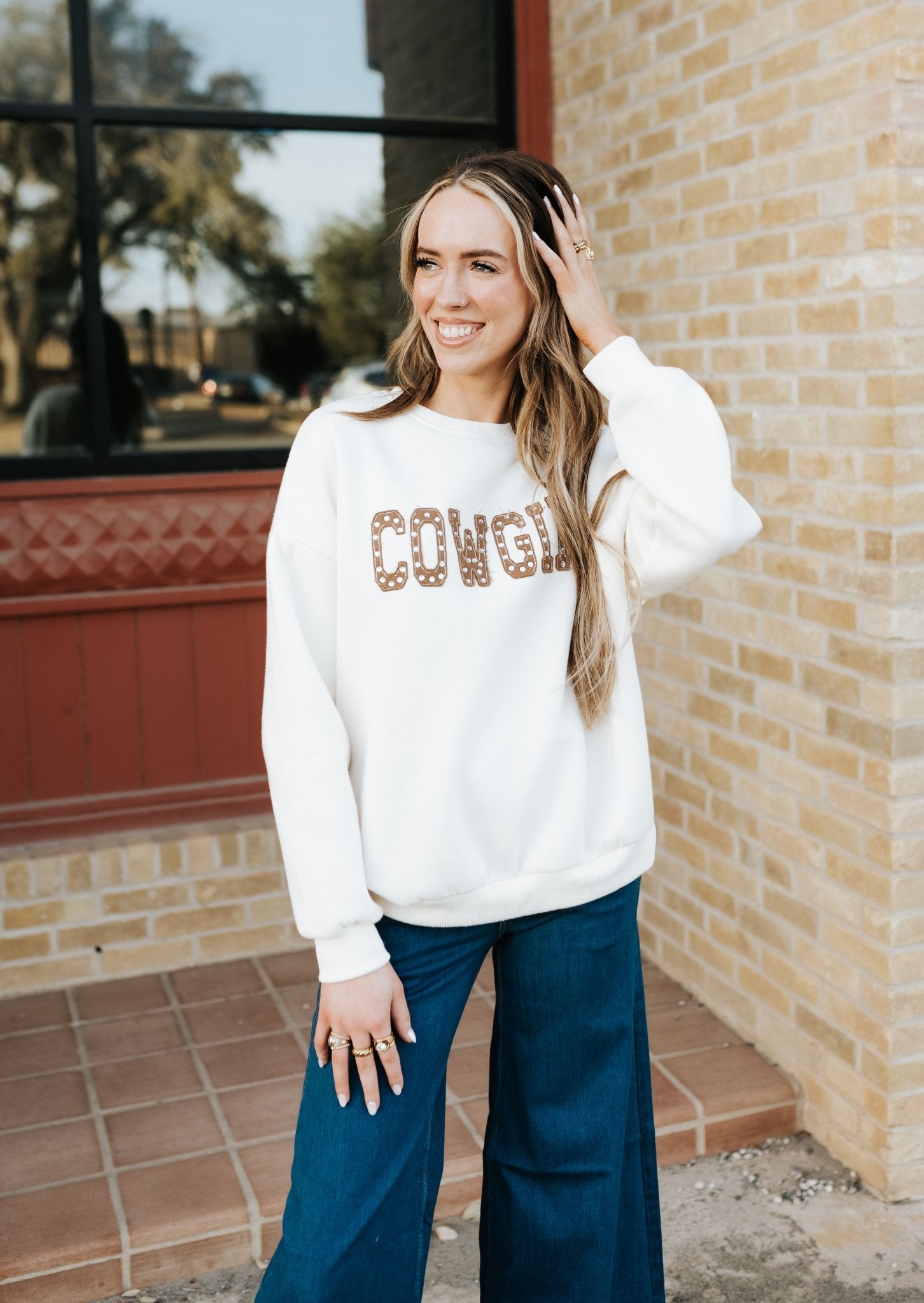 Ivory Brie Cowgirl Sweatshirt PST1812 - Southern Soule Designs