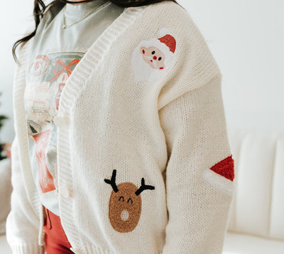 Ivory Christmas Patch Cardigan MT40641 - Southern Soule Designs