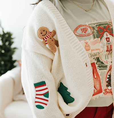 Ivory Christmas Patch Cardigan MT40641 - Southern Soule Designs