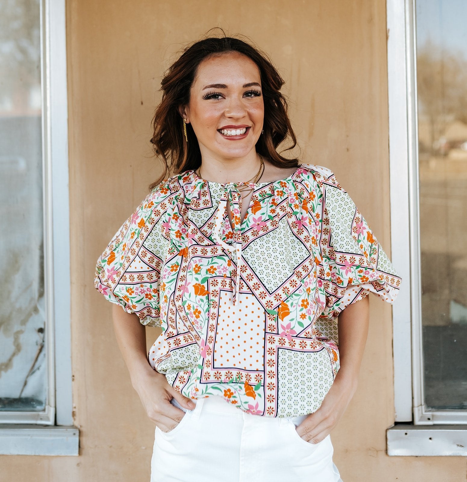 Ivory Floral Print Bubble Top MTP4741 - Southern Soule Designs