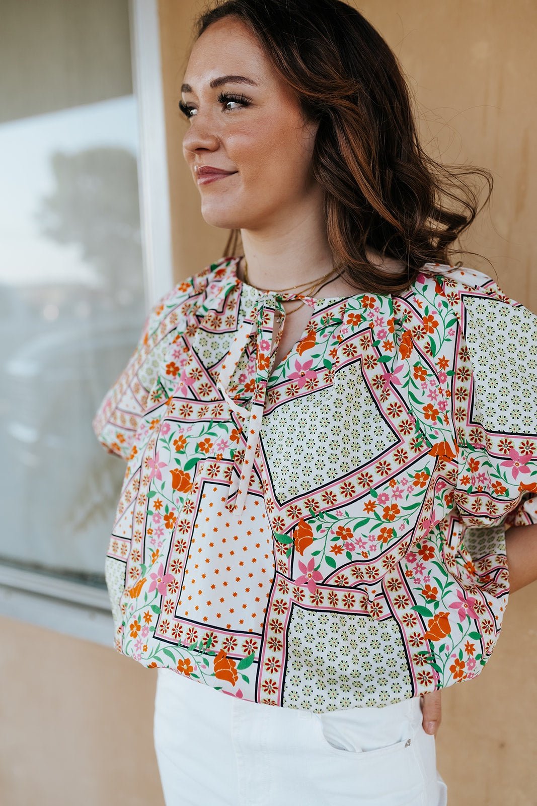 Ivory Floral Print Bubble Top MTP4741 - Southern Soule Designs