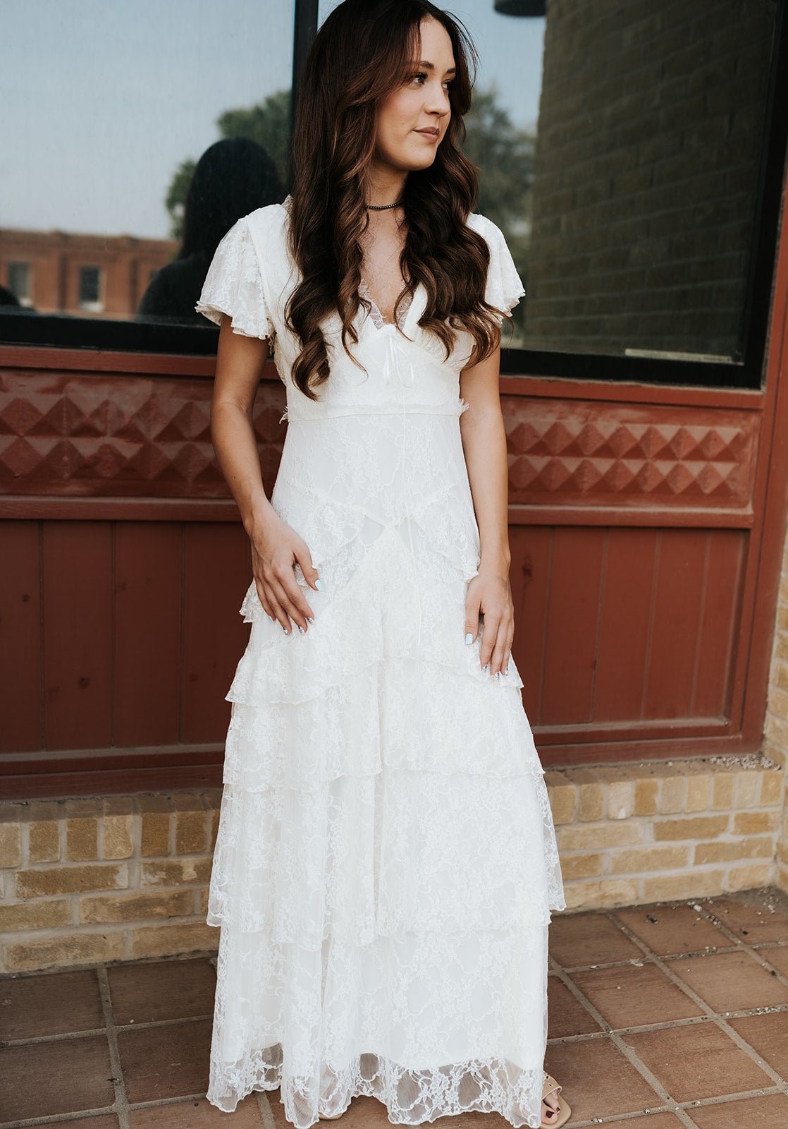 Ivory Lace Ruffle Maxi Dress BD6182 - Southern Soule Designs