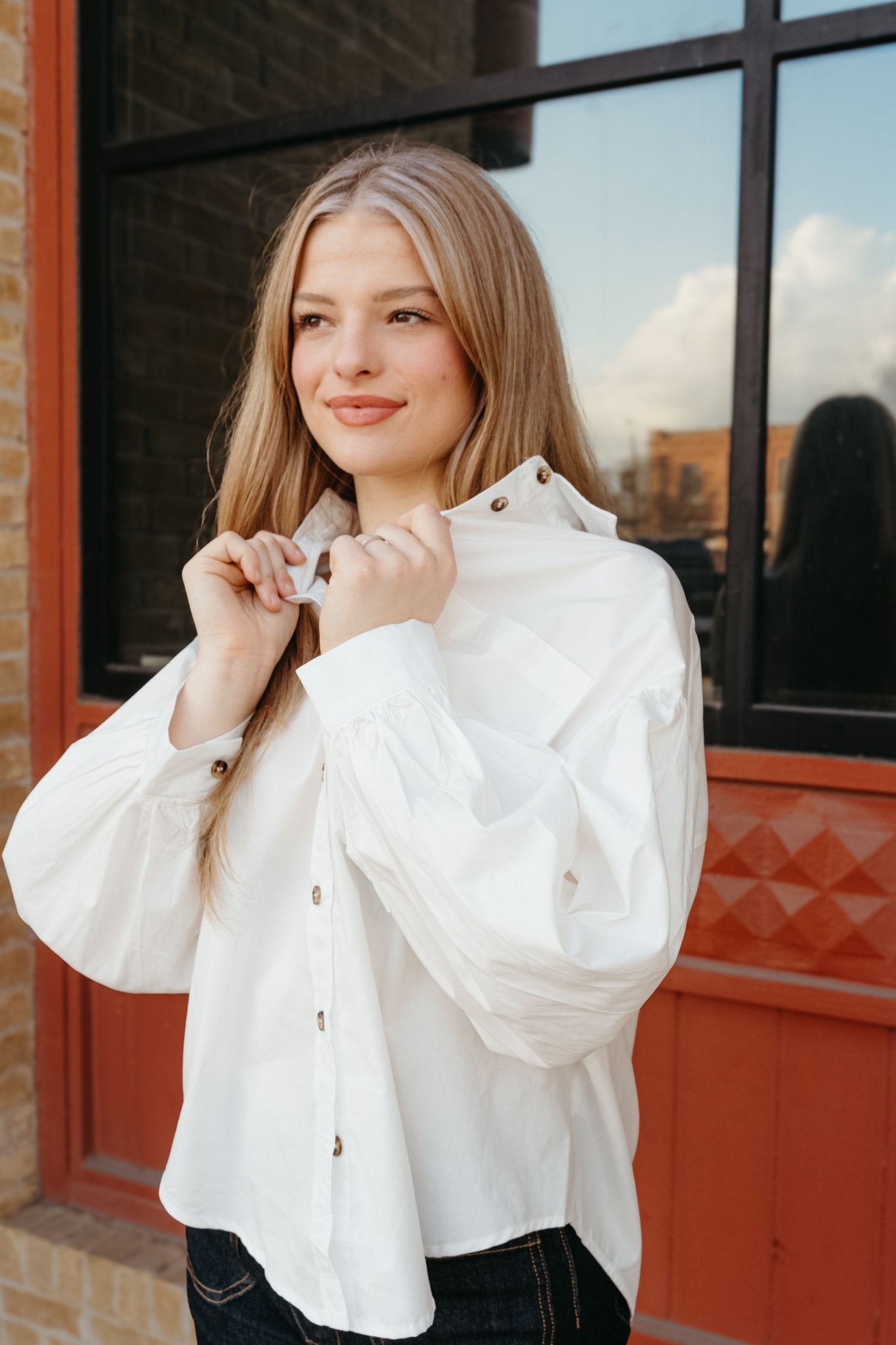 Ivory Loose Fit Button Up Shirt LT1293 - Southern Soule Designs