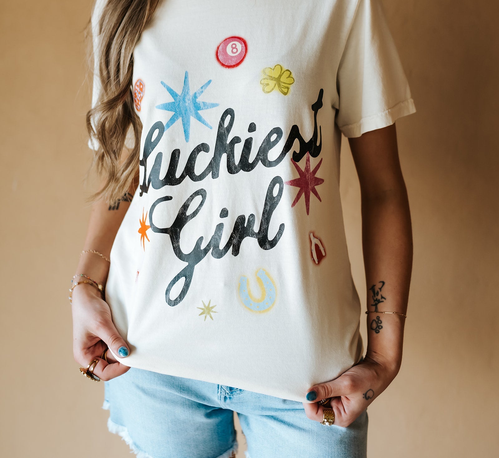 Ivory Luckiest Girl Graphic Tee - Southern Soule Designs